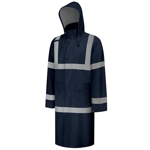 Uno Mejor High Visibility Rain Jacket High Vis Rain Suit for Men Waterproof Rain Coat with Hood Class 3 Lightweight Hi Vis Rain Gear for Outdoor & Safety Work Men Women Dark Blue Long XL