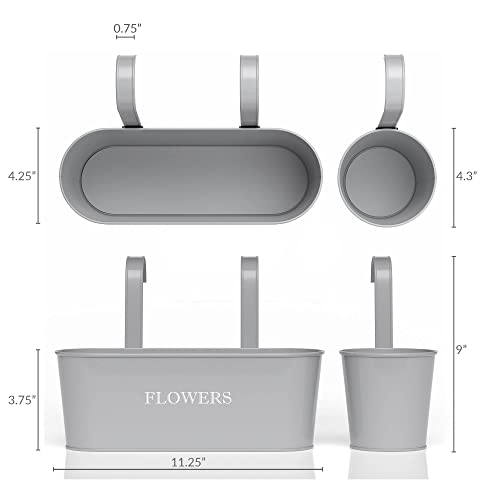 Barnyard Designs Metal Wall Planter, Indoor Outdoor Hanging Plant Pot Decor, Rustic Herb Flower Plant Holder, Cool Grey, Large: 11.25" X 4.25" X 3.75", Small: 4.30" X 4", Set Of 3 #TOP2