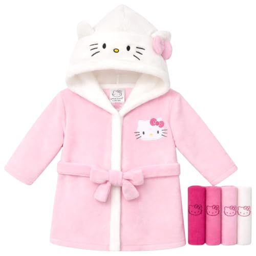 Hello Kitty Baby Girls Bathrobe Hooded Size 0-9 Months Soft Absorbent After Shower Bath Robe for Newborn Infant Pink