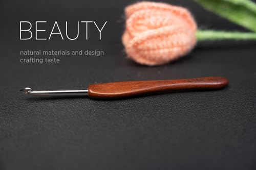 Image of SEVENSUN Mimosa 5mm Single Crochet Hook, Available in 0.6mm-6.5mm, Ergonomic Hand Polished Stainless Steel Inline Pointy Wood Handle Crochet Hook for Arthritic Hands, Mother's Day Gifts for Mom