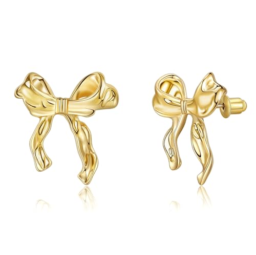 Gold Bow Earrings For Women 14K Gold Plated Statement Earrings Stud Jewelry Coquette Earring Pair