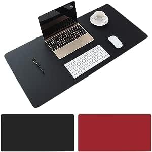 LUKSYOL Desk Pad - Non Slip Mouse Pad Waterproof Protected, Desk Mat for Office Home - Office Desk Accessories (Black and Red, Large)