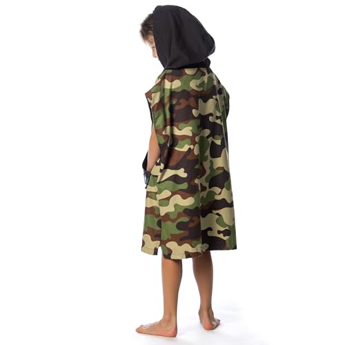Image of Flow Changing Poncho for Kids - Microfiber Hooded Swim Towel Poncho for Boys & Girls, Perfect for Beach, Pool, or Swim - Quick Dry, Absorbent, Light Weight, and Easy to Pack (Camo, Small)