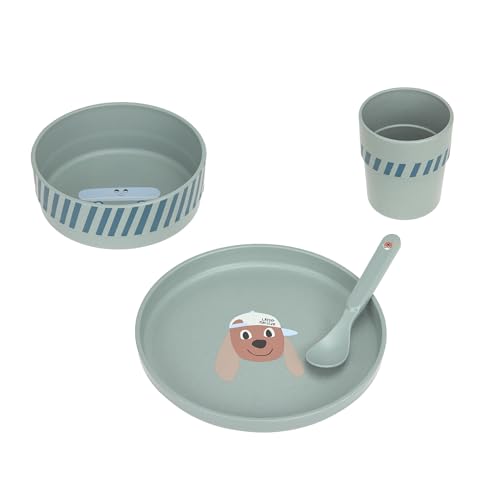 LÄSSIG Kindergeschirr Set (Teller, Becher, Schälchen, Löffel) ohne Melamin, BPA-frei, für Spülmaschine und Mikrowelle/Dish Set Tiny Team Dog