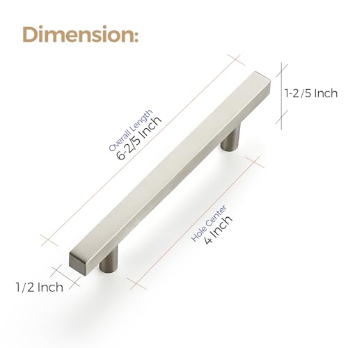 Image of Ravinte 5 Pack 4 Inch Cabinet Pulls Brushed Nickel Sqaure Kitchen Cabinet Handles Silver Cabinet Hardware Stainless Steel Drawer Pulls 6-2 /5 Inch Overall Length with Mounting Template