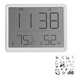 TNSLAND Sveglia Digitale Piccola, Orologio LCD con Temperatura e Umidità, Termometro Igrometro con Orologio 12 24 Ore e ℃ ℉, Sveglia Magnetica a Batteria per Cucina Ufficio Bagno Viaggio Bianca