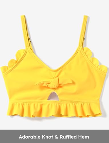 Short de banho de duas peças com tiras e estampa floral combinando para a família, Amarelado, 3-4 An