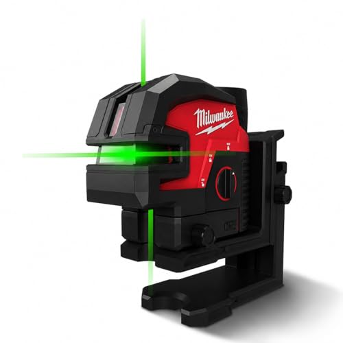 Milwaukee M12C4PLA0C 12V green beam cross line and 4-point laser level skin in red and black with magnetic bracket
