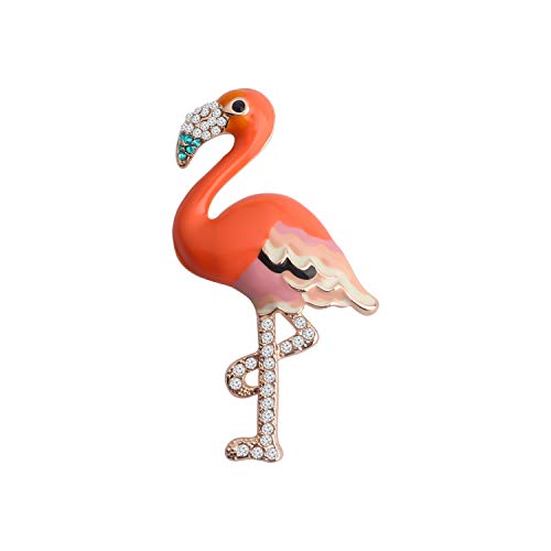 MYOSPARK Graceful Rose Gold Enamel Rhinestone Standing Flamingo Bird Brooch Pin Animals Gift for Girlfriend Wife (Flamingo Brooch)