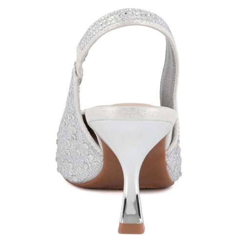 Sugar Women’s Slingback Kitten Heels – Pointed Toe Dress Shoes with Pearl or Bow Detail, Low Heels for Parties, Weddings, or Evening Wear3