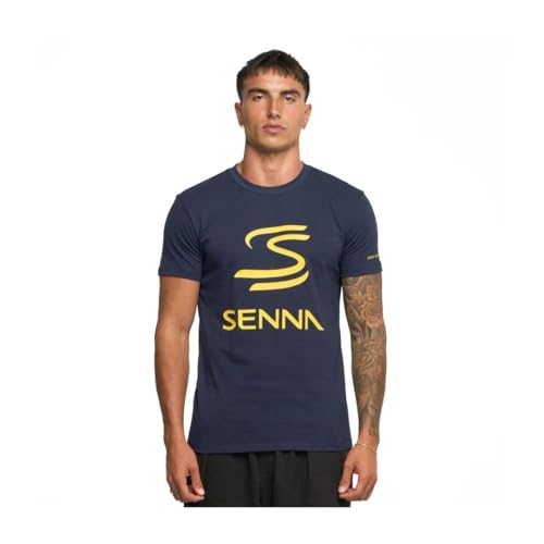 Ayrton Senna T-Shirt Homme Legacy Logo F1 bleu haut de sport automobile à col rond