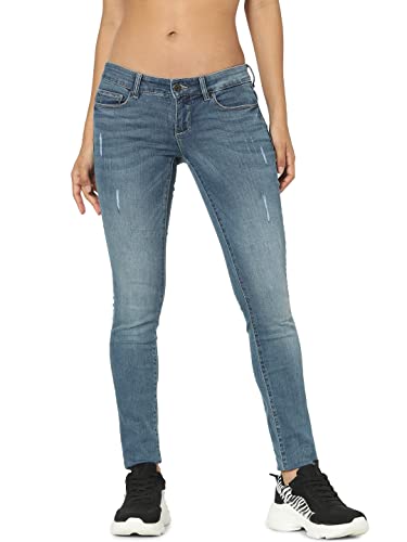 Image of ONLY Women Blue Skinny Fit Low-Rise Low Distress Light Fade Jeans