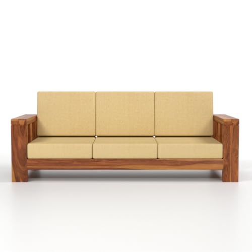 Image of Solid Sheesham Wood Sofa Set 6 Seater for Living Room | Wooden 6-Person Sofa Set for Home Office | 3+3 Sofa Sets for Living Room | (Honey Finish, 6 Seater)