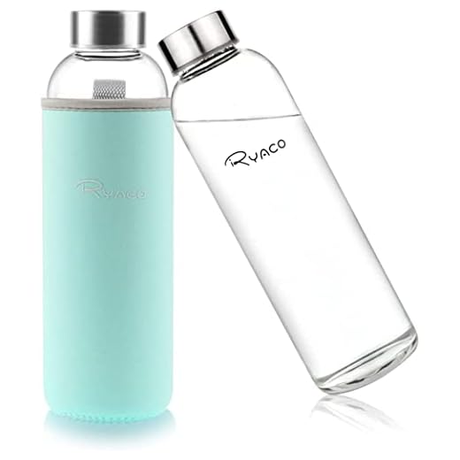 RYACO 550ml/18oz Bouteille en Verre Borosilicate avec Anti-échaudage Manche en Néoprène et Fond Épaissi Respectueux de l'environnement & sans BPA, PVC (Menthe Verte)