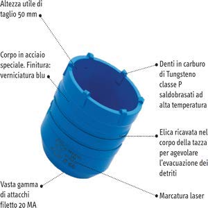 Fresas a taza impakt filete M20, riportati con dientes de metal duro aptos a perforable, hormigón, conglomerati cementizi, piedras y Murature