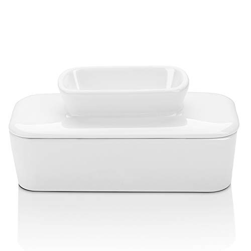 Sweese 309.101 Porcelain Butter Dish with Water - French Butter Keeper Crock - Perfect for East Coast Butter - Spreadable without Refrigeration, White Sweese 309.101 Porcelain Butter Dish with Water - French Butter Keeper Crock - Perfect for East Coast Butter - Spreadable without Refrigeration, White