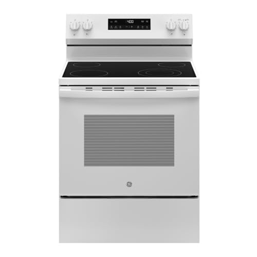 GE Freestanding Electric Range with Steam Cleaning & 4 Burner Radiant Cooktop - 5.3 Cu. Ft.