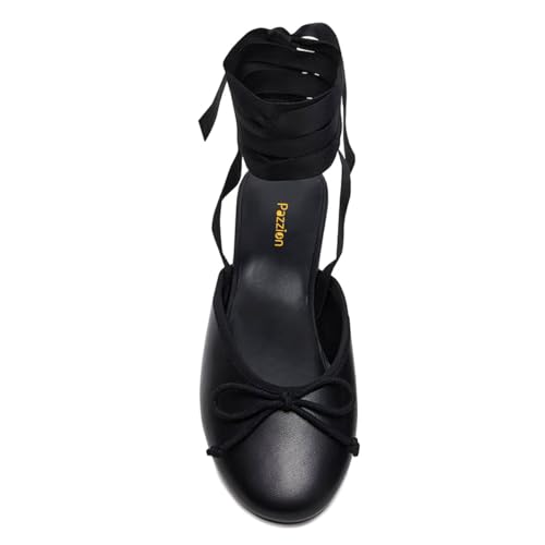Pazzion Women's Comfy Ankle Wrap Ballet Flats with Bows Lace Up Closed Round Toe Flat Shoes Daily Prom Walking Size 4-16 US2
