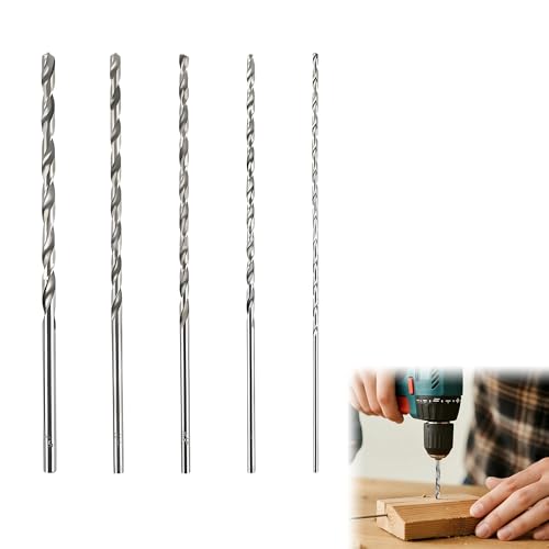 5PCS Extra Long Drill Bits Wood for Deep Hole Woodworking Applications 150mm Long Wood Drill Bit Set 2mm 3mm 3.5mm 4mm 5mm Hardness Spiral Twist Drill Bit Sets for Metal Plastic Working