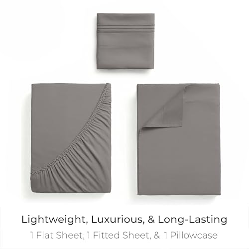 Image of Mellanni Twin Sheets Set - 3 PC Iconic Collection Bedding | Hotel Luxury, Extra Soft, Cooling Bed Sheets - Wrinkle, Fade, Stain Resistant (Twin, Taupe)