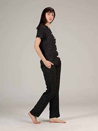 Image of Evolove Women's Polyester Half Sleeves Collared Night Suit Set /Top Pyjama Set Super Soft Comfortable (Nightsuit-Collar-HS-2)