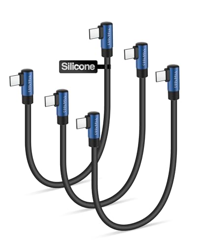 Right Angle Short USB C to USB C Cable 12 inch 3 Pack, Silicone 60W Fast Charging Cord Type-C Compatible with iPhone 16/15 Samsung Galaxy S23 S22 Google Pixel, iPad for Power Bank/Car/Travel
