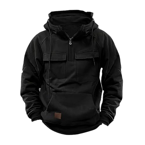 Zip Up Hoodie Men Big and Tall Long Sleeve Cargo Sweatshirts Casual Color Block Tactical Pullover Shirt Multi Pockets2