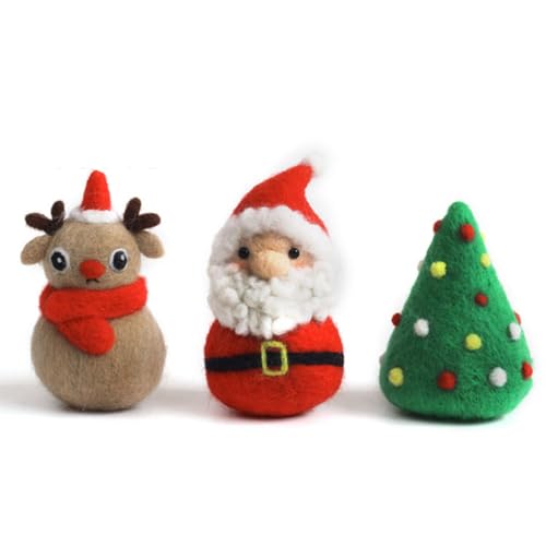 3 Pack Santa Claus Needle Felting Beginners Kits, Christmas Tree Reindeer
