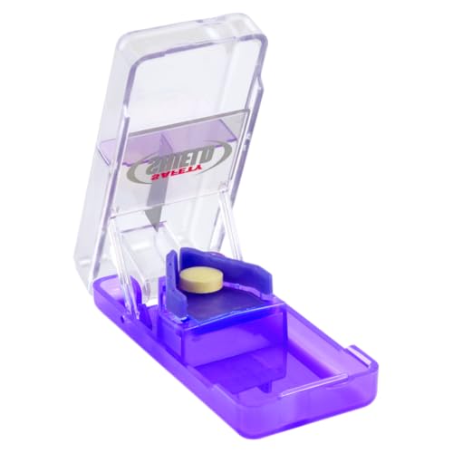 Image of Ezy Dose Pill Cutter with Safety Shield, Stainless Steel Blade, Purple | Daily Usage, Safely Cut Pills, Vitamins, Tablets in Half, Accurate and Easy Cutting, Travel Sized, BPA Free
