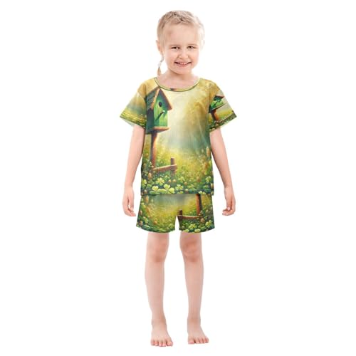 Cute Birdhouse St Patricks Cute Pajama Set Short Sleeve PJS 2 Piece Summer Pajamas Shorts Sets Cotton 5Y3