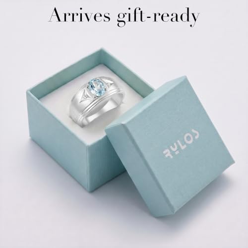 Image of Rylos Men's Rings Classic Design 8X6MM Oval Gemstone & Sparkling Diamond Ring - Color Stone Birthstone Rings for Men, Sterling Silver Rings in Sizes 8-13. Elevate Your Style with Timeless Elegance!