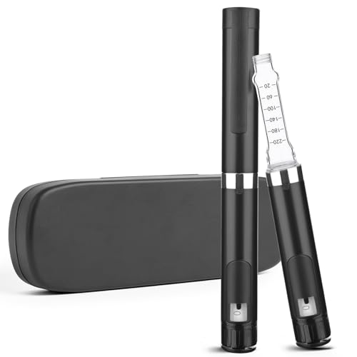 60 Unit Peptide Pen Injector - Reusable V4 Metal Injection Pen with Adjustable Dose Dial Universal Compatibility Include Travel Case for Home Travel Business (Black)