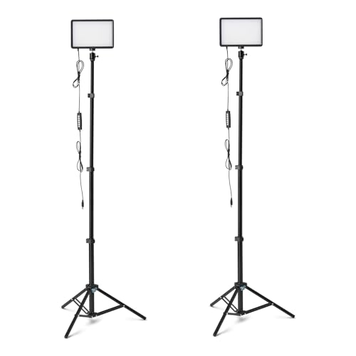 Amazon Basics 2-Pack LED Video Light, 7 Vibrant RGB Colors and 3 Color Temperatures (2500-6500K), Dimmable Lighting with 62.3-Inch Adjustable Tripod, 360° Gimbal, USB-Powered for Streaming