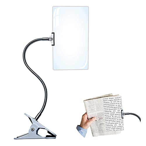 10x6 Magnifying Glass with Clip Computer Screen Plastic Hands Free Large Magnifier for Low Vision Seniors 4X Full Page Magnifying Glass with Flexible Gooseneck for Reading Books Sewing Crafts