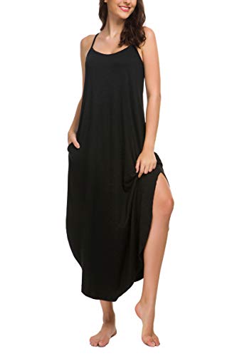 Aviier Nightgowns For Women Sexy Lingerie Dress Soft Full Slips Dresses With Pockets (Xxl, Black) #TOP7