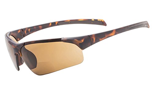 Eyekepper TR90 Unbreakable Sports Half-Rimless Bifocal Sunglasses Baseball Running Fishing Driving Golf Softball Hiking Matte Tortoise Frame Brown Lens