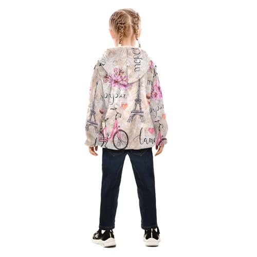 OTVEE Eiffel Tower Bike Flowers Kids Hoodie Jacket Fall Spring Full Zip Warm Outwear Coat4