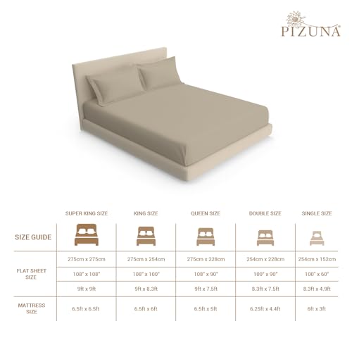 Image of Pizuna 100% Cotton Bedsheet Super King Size Simply Taupe, 800 Thread Count Long Staple Combed Cotton Flat Bedsheets 108x108 Inches with 4 Pillow Covers, Bed Sheet for Super King Size Bed