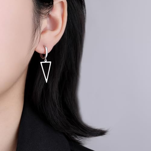 SLUYNZ 925 Sterling Silver Triangle Dangle Earrings for Women Teens Simple Geometric Dangle Earrings Minimalist Hoop Earrings Drop2