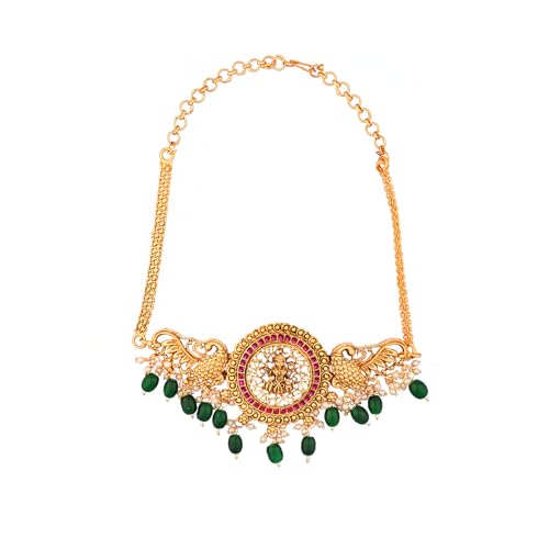 Image of Yellow Chimes Jewellery Set for Women and Girls Temple Jewellery Set for Women | Gold Toned Temple Choker Necklace Set | Birthday Gift for girls and women Anniversary Gift for Wife