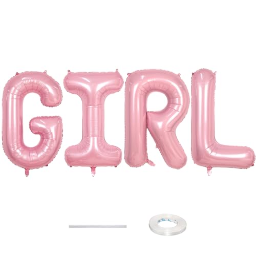 Image of 40 Inch Pastel Pink GIRL Balloons, Large Pearl Pink Girls Balloon Letters, Light Pink GIRL Mylar Banner Sign Alphabet Balloon for Girls Birthday Baby Shower Gender Reveal Party Decoration Supplies