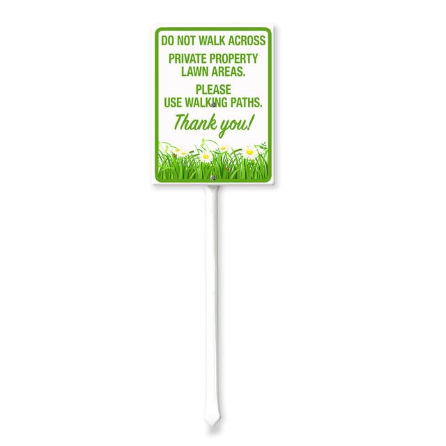 Geroclonup Do Not Walk Across Private Property Lawn Areas Please Use Walking Paths Thank You Yard Sign with Stake 17.5x22cm Sturdy Aluminum Sign for Yard Garden Lawn Street Outdoor