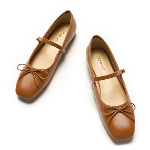 Image of C.Paravano Women's Mary Jane Flats | Square Toe Ballet Flats | Daily Wear Work Shoes | Dress Shoes with Adjustable Straps