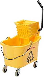 Amazon Basics Side Press Wringer Combo Commercial Mop Bucket on Wheels, 35 Quart, Yellow