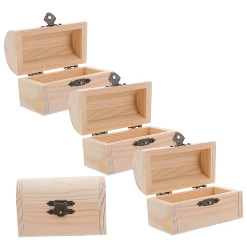 AKOOSY 4pcs 未完成木製ジュエリーボックス 小型ヴィンテージ風トリンケット収納箱 手作りアート用無塗装パイレーツ宝箱 おしゃれ装飾収納