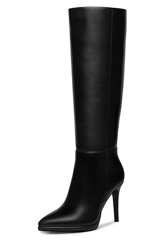 Knee High Boots Women Classic Stilettos Heel Pointed Toe platform Boots For Women High Heel Side Zipper Boots Elegant