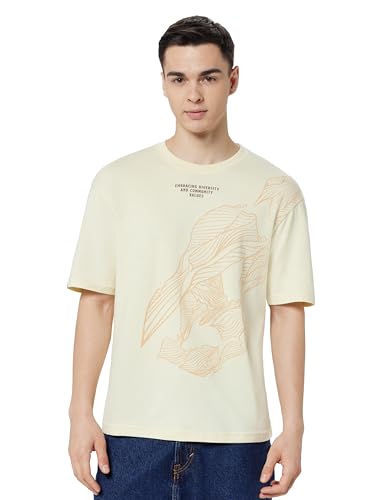 Image of Spykar Men's Oversized Round Neck Half Sleeve Solid Casual T-Shirt