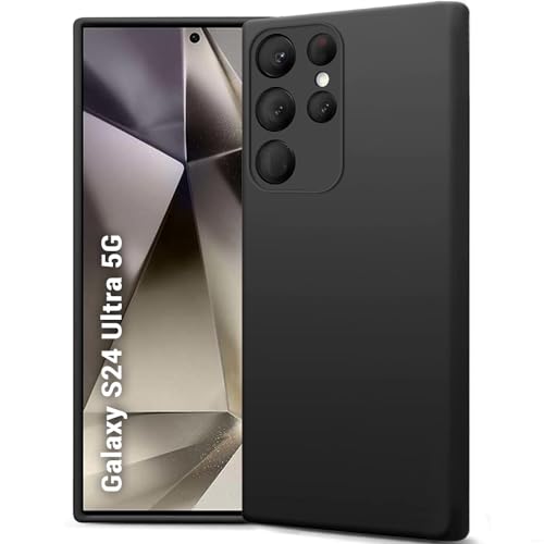 Image of TheGiftKart Liquid Silicone Back Cover Case for Samsung Galaxy S24 Ultra 5G | Soft Micro-Fibre Lining Inside | Camera & Screen Protection | Shockproof Case for Samsung S24 Ultra (Silicone, Black)