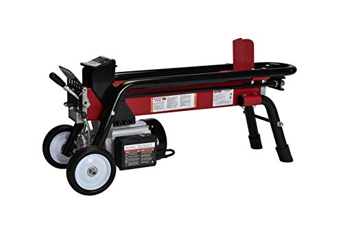 Boss Industrial 7 Ton Lightweight Portable High Powered Hydraulic Electric Firewood Log Splitter with Rubber Wheels for Home, Garage, or Cabin, Red
