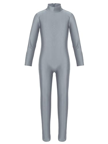 iiniim Kids Boys Girls Mock Neck Long Sleeve Unitard Leotard Full Length Body Suit Jumpsuit Catsuit Dance wear Costumes Dark Gray 7-8